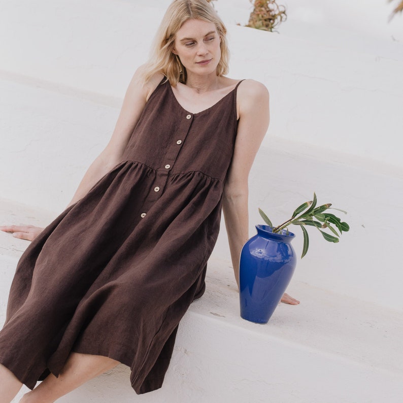 Slip dress Sarah / maxi length / button down / slip linen dress / linen dress with pockets image 7