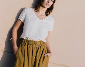 Linen skirt MARSEILLE / linen skirt long / linen elastic waist skirt