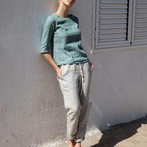 Linen pants ATHENS / Loose linen pants / pants elastic waist image 4