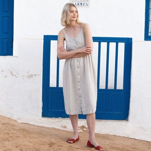 Slip dress Sarah / maxi length / button down / slip linen dress / linen dress with pockets image 4