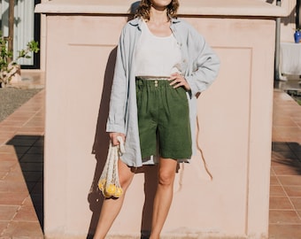 Linen shorts MORCOTE / high waisted shorts / bermuda shorts / linen shorts women