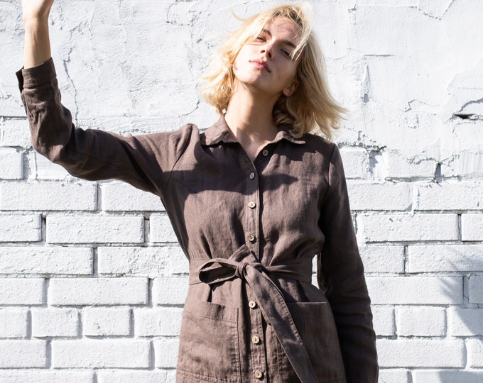 Long Linen Button Down Shirt Dress OTTAWA Etsy