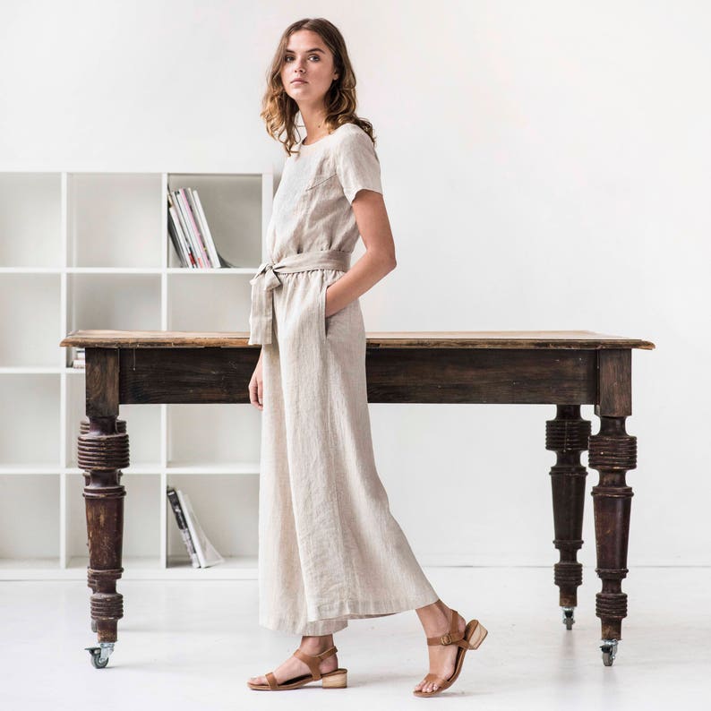 Linen jumpsuit BARCELONA in MAXI length / Washed long linen Etsy
