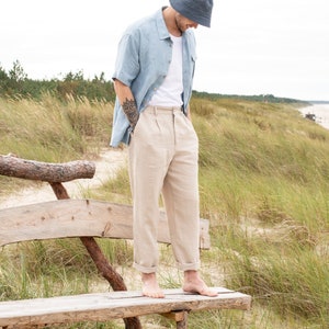 Mens linen pants ALBURY / mens pleated pants / mens clothing image 3