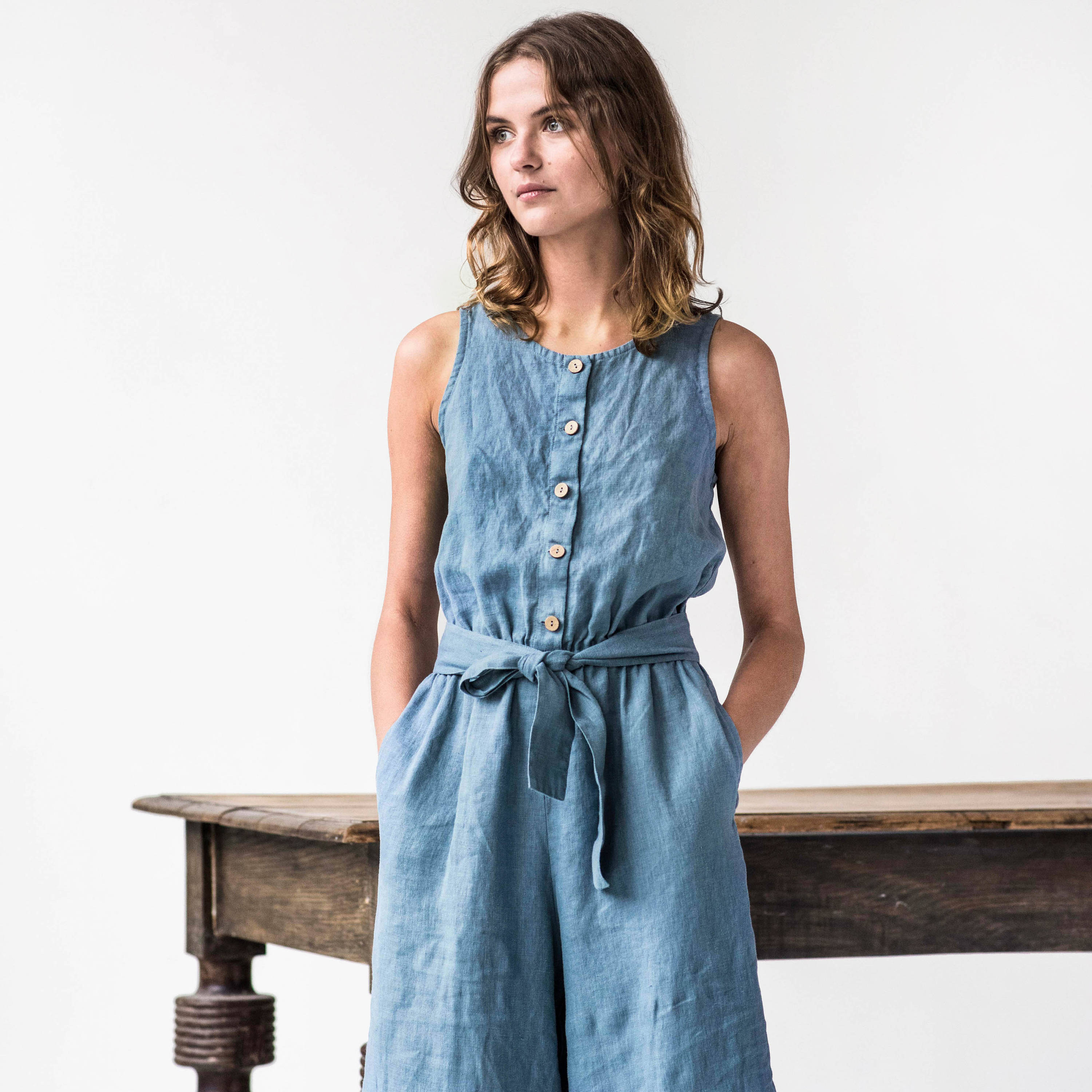 Linen Front Button Jumpsuit PALMA / Washed Linen Overall / | Etsy Canada