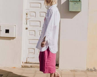 White linen shirt LIVORNO-2 / oversize linen shirt / pure linen shirt / summer shirt / beach shirt