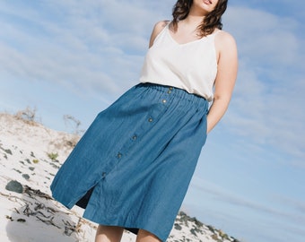 Linen skirt MARSEILLE / linen elastic waist skirt / skirt with pockets / elastic waist skirt