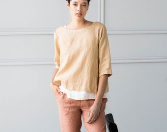 Linen GENOVA pants / with elastic waistband / Washed women linen trousers / linen pants available in 41 colors