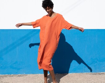 Tunic - dress VALENCIA in MAXI length / Maxi linen dress / Washed and soft maxi linen dress