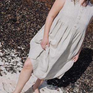 Smock Linen Dress in MIDI Length / Loose Linen Sleeveless