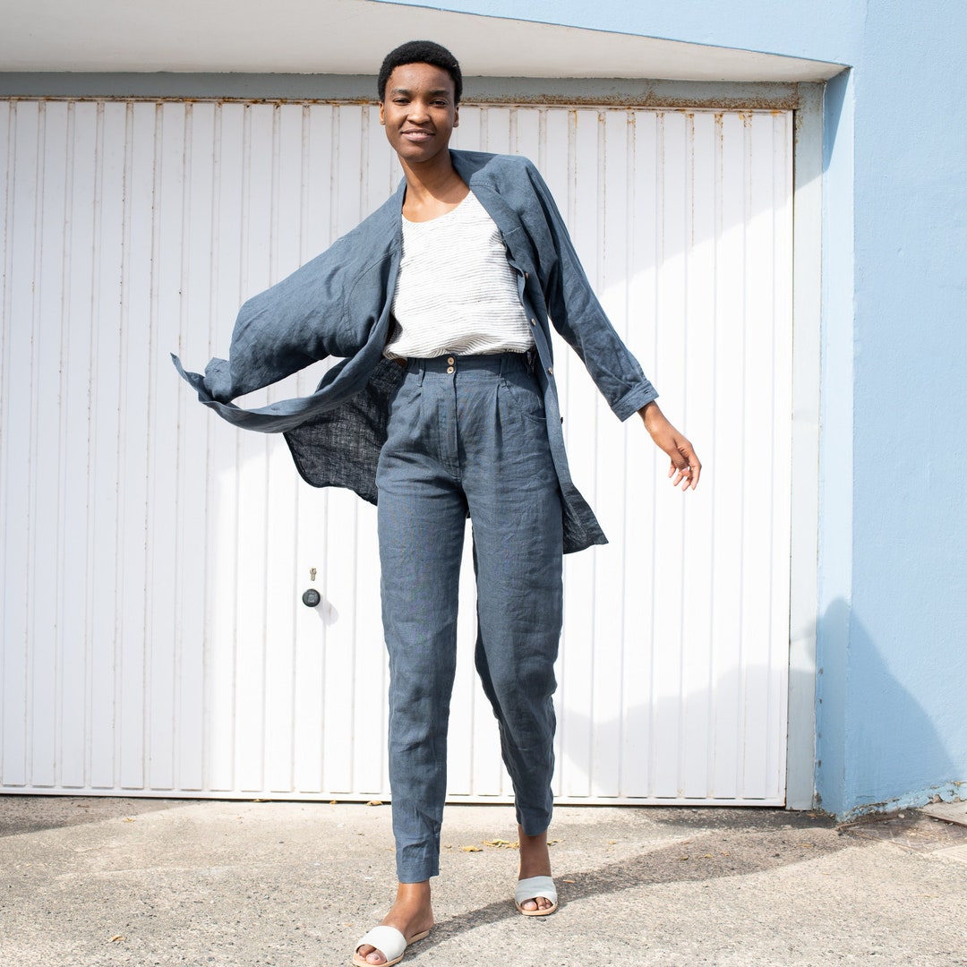 High-waisted Pleated Front Pants DAMME - Etsy