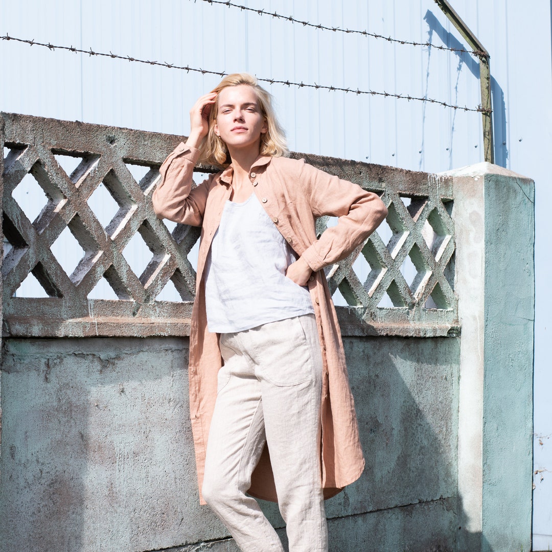 Long Linen Button Down Shirt Dress OTTAWA Etsy