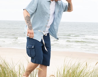 Mens linen shorts MACKAY / cargo shorts / mens linen clothing / mens linen