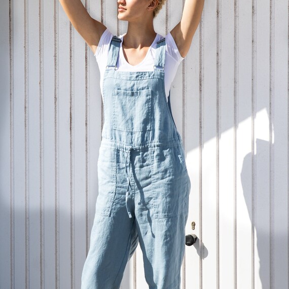 LINEN BLEND CARGO JUMPSUIT - Brown / Taupe