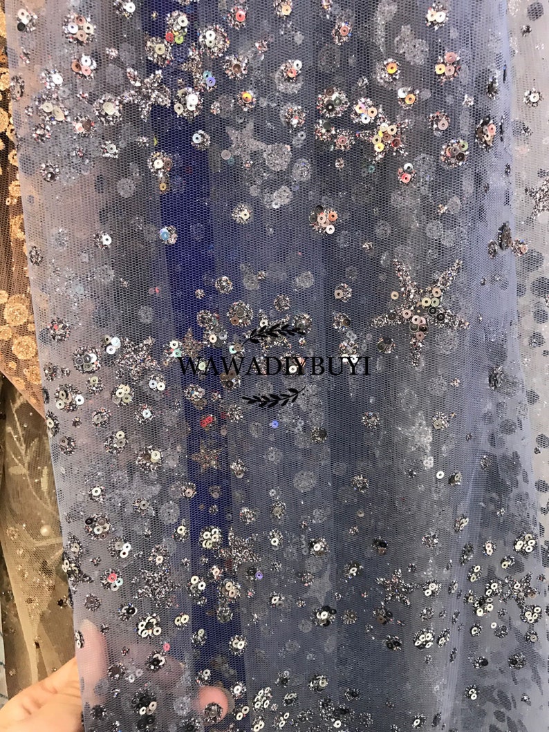 Delicate Bling Bling Glitter Sequins Iron-on Hotfix Wedding Dress Fishtail Dress Lace Mesh Fabric 57WideYard R
