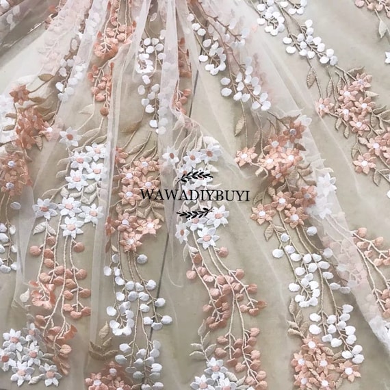 3D Exquisite Embroidery Floral Fishtail Wedding Dress Mesh Lace Fabric 51WideYard