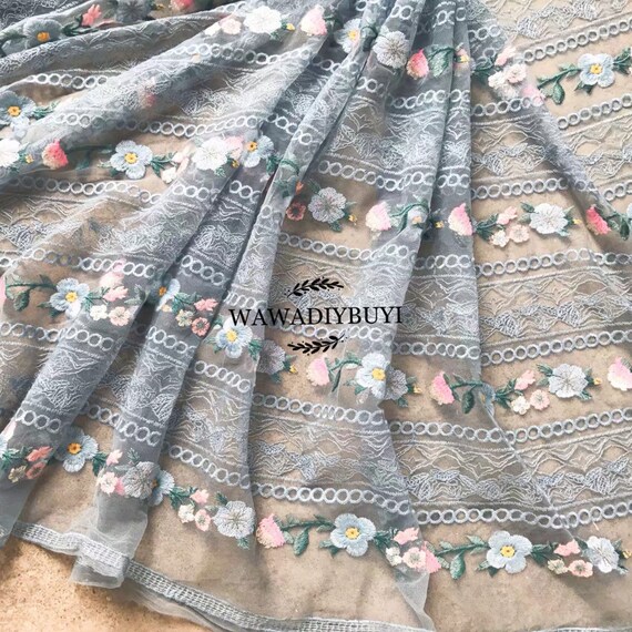3D Exquisite Embroidery Floral Fishtail Wedding Dress Mesh Lace Fabric 51WideYard