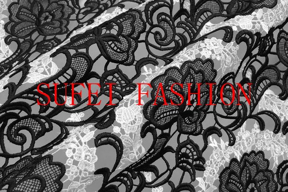 Top exquis personnalisé broderie creux dentelle noir + blanc dentelle creux robe tissu 47,2 Top exquis personnalisé broderie creux dentelle noir + blanc dentelle creux robe tissu 47,2