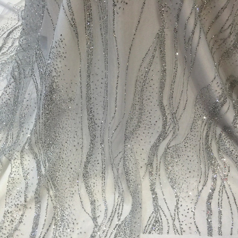 Delicate Bling Bling Glitter Sequins Iron-on Hotfix Wedding Dress Fishtail Dress Lace Mesh Fabric 57WideYard A