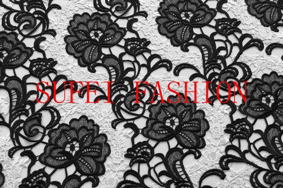 Top exquis personnalisé broderie creux dentelle noir + blanc dentelle creux robe tissu 47,2 Top exquis personnalisé broderie creux dentelle noir + blanc dentelle creux robe tissu 47,2