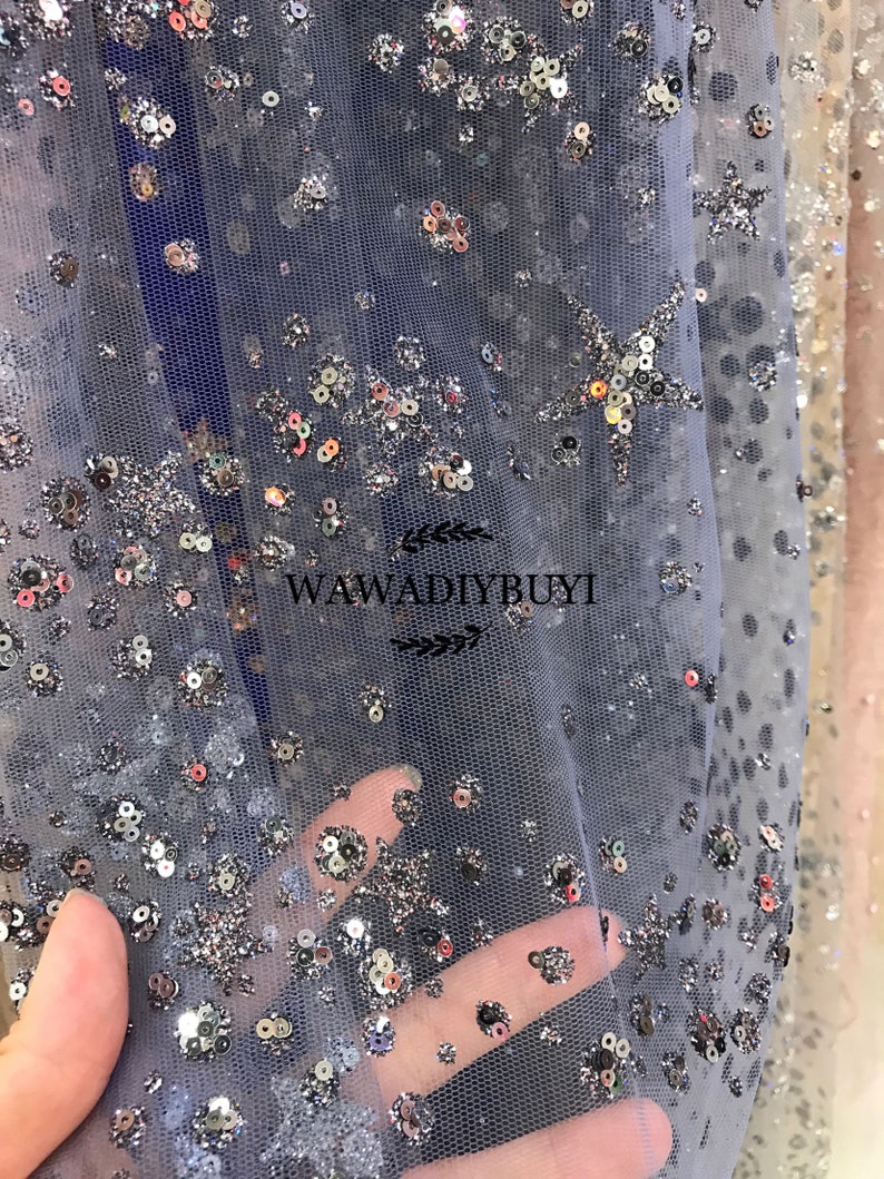 Delicate Bling Bling Glitter Sequins Iron-on Hotfix Wedding Dress Fishtail Dress Lace Mesh Fabric 57WideYard R