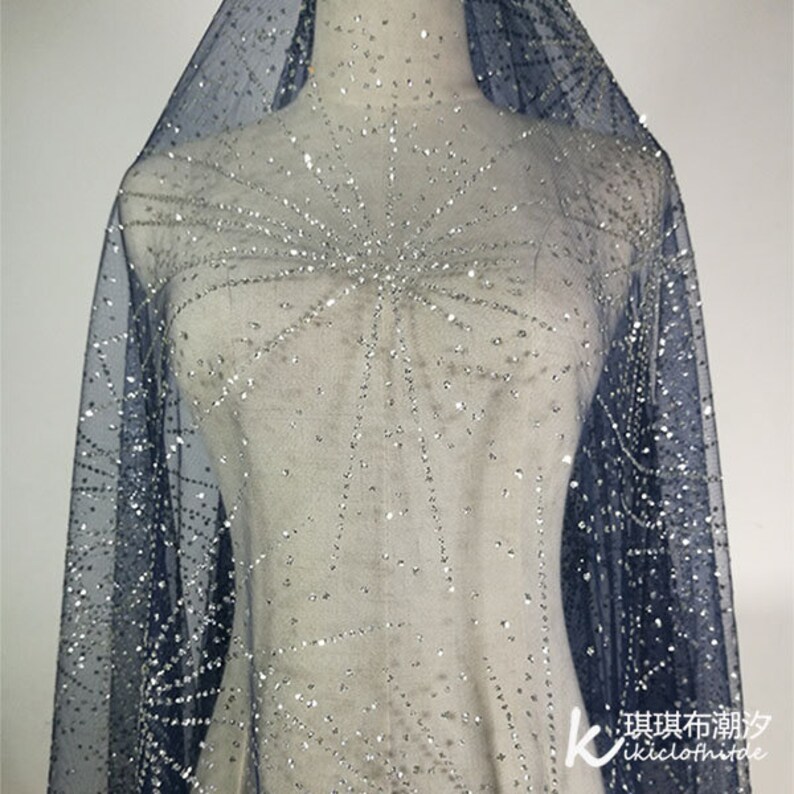 Delicate Bling Bling Glitter Sequins Iron-on Hotfix Wedding Dress Fishtail Dress Lace Mesh Fabric 57WideYard R