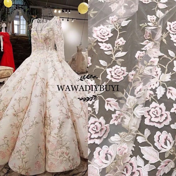 3D Exquisite Embroidery Floral Fishtail Wedding Dress Mesh Lace Fabric 51WideYard