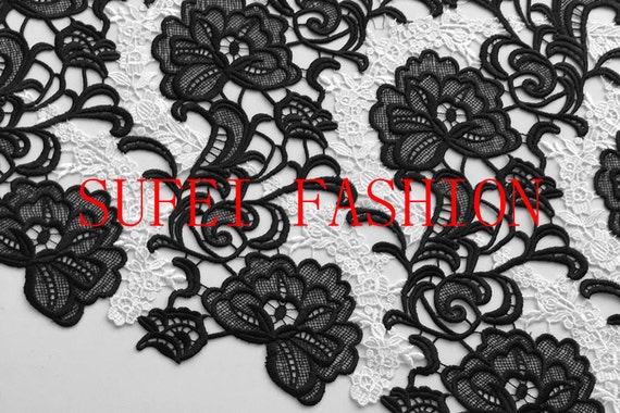 Top exquis personnalisé broderie creux dentelle noir + blanc dentelle creux robe tissu 47,2 Top exquis personnalisé broderie creux dentelle noir + blanc dentelle creux robe tissu 47,2