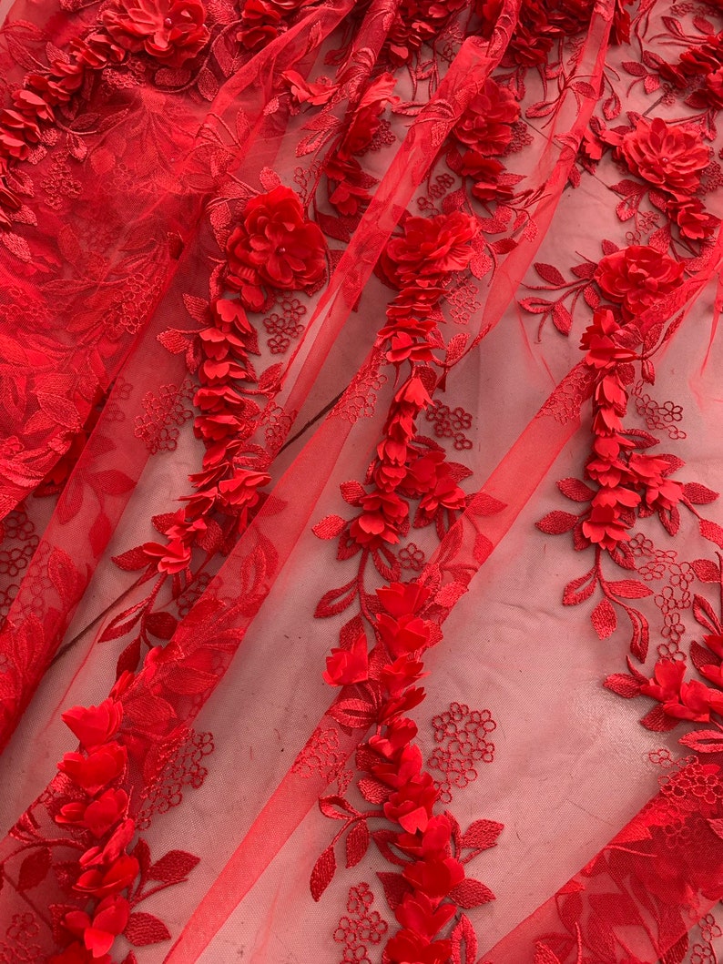 3D Exquisite Embroidery Floral Fishtail Wedding Dress Mesh Lace Fabric 51WideYard