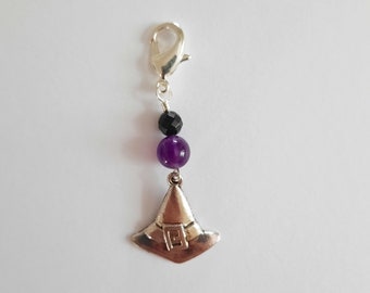 Crystal Pendant / Charm 'Witch' with Witch's Hat, Amethyst and Onyx