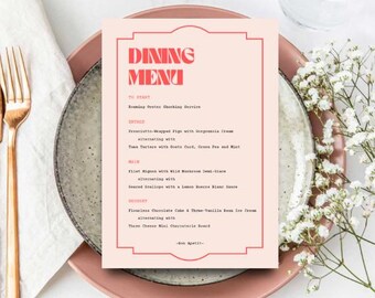 PERFECTAMENTE ESTILO MELOCOTÓN, Menú de Comedor A5, Menú de Eventos Personalizable, Descarga Instantánea, Edita con Canva