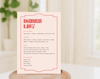 PERFECTAMENTE DULCE, Menú de bebidas A5, Menú de evento personalizable, Descarga instantánea, Edita con Canva