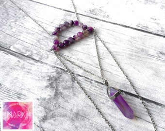 Amethyst necklace, Birthstone necklace, Crystal necklace, Gemstone necklace, Agate necklace, Silver Boho necklace, Everyday necklace, Unique