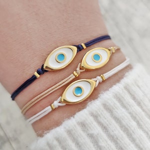 Gold Evil eye bracelet, Evil eye string bracelet, Adjustable Friendship bracelet, Evil eye cord bracelet,Protection Good luck charm bracelet