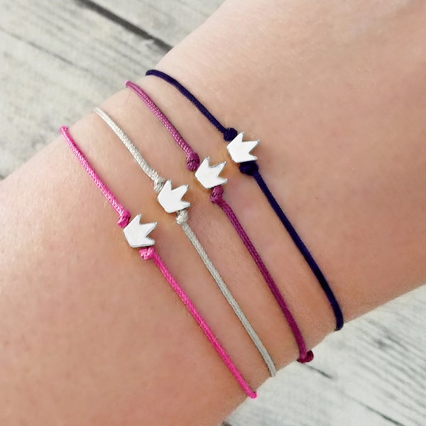 Kleine zilveren kroonarmband, wensarmband, verstelbare koordarmband, prinses koningin armband, bruidsmeisje cadeau, dochter cadeau, BFF cadeau