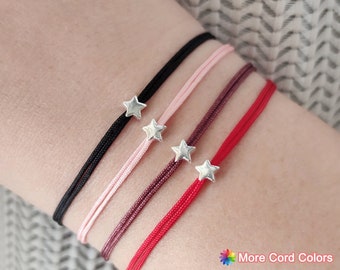 Tiny 925 Sterling Silver Star Cord bracelet, Adjustable wish bracelet, Star friendship bracelet, Matching bracelets,Minimalist star bracelet