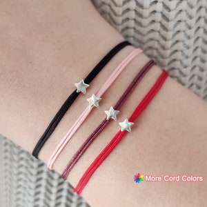 Piccolo braccialetto con cordino a forma di stella in argento sterling 925, braccialetto dei desideri regolabile, braccialetto dell'amicizia a forma di stella, braccialetti abbinati, braccialetto a forma di stella minimalista