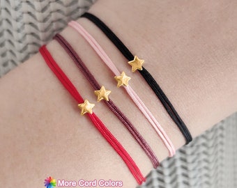 Tiny Gold plated 925 Sterling Silver Star Cord bracelet, Adjustable wish bracelet, Star friendship bracelet, Minimalist gold star bracelet