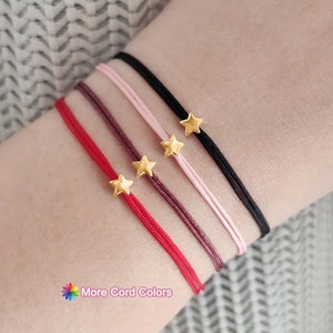 Tiny Gold plated 925 Sterling Silver Star Cord bracelet, Adjustable wish bracelet, Star friendship bracelet, Minimalist gold star bracelet