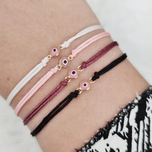 Tiny Pink Evil Eye bracelet-Gold 925 Sterling Silver Evil Eye bracelet-Evil Eye Friendship Cord bracelet-Evil eye protection lucky bracelet image 1