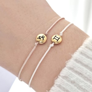 Bransoletka ze znakiem zodiaku, biżuteria zodiakalna, bransoletka przyjaźni, złota bransoletka astrologiczna, bransoletka niebiańska, regulowana bransoletka zodiaku