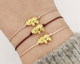 Gold-plated Elephant Friendship bracelet, Minimalist Adjustable String Cord bracelet, Good luck charm bracelet, Gift for Friend, Make a wish