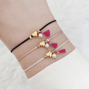 Winziges Goldherzarmband, Makramee-Schnurarmband, Herz Freundschaftsarmband, verstellbares Schnurarmband, Valentinstag Romantisches Schmuck Geschenk
