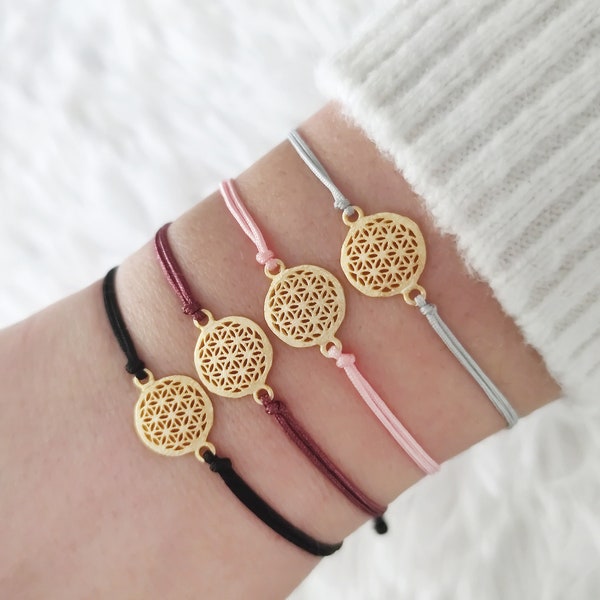 Gold 925 Sterling Silver Flower of Life String Bracelet, Adjustable bracelet, Sacred Geometry Bracelet, Yoga jewelry, Spiritual Jewelry