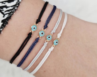 Tiny Blue Evil Eye bracelet-Gold 925 Sterling Silver Evil Eye bracelet-Evil Eye Friendship Cord bracelet-Evil eye protection lucky bracelet