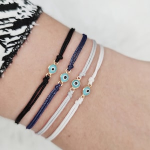 Tiny Blue Evil Eye bracelet-Gold 925 Sterling Silver Evil Eye bracelet-Evil Eye Friendship Cord bracelet-Evil eye protection lucky bracelet
