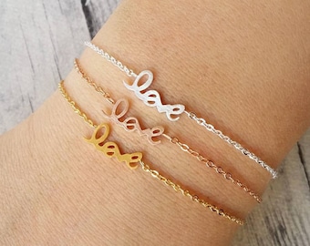 Delicate charm bracelet, Love word bracelet, Friendship bracelet, Steel bracelet, Valentine bracelet, Minimal bracelet, Chain link bracelet