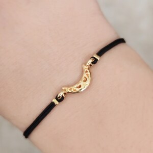 Bracelet croissant de lune en or, bracelet cordon réglable, bracelet damitié Moon wish, bijoux célestes, cadeau pour elle, remplissage de bas Noir