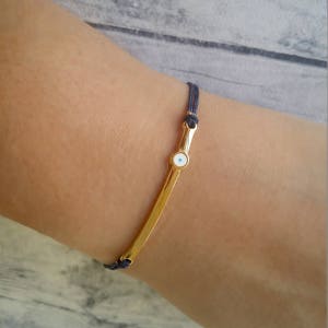 Gold Bar bracelet, Evil eye bracelet, Friendship bracelet, Adjustable cord bracelet, Lucky charm bracelet, Gift for her, Birthday gift image 3