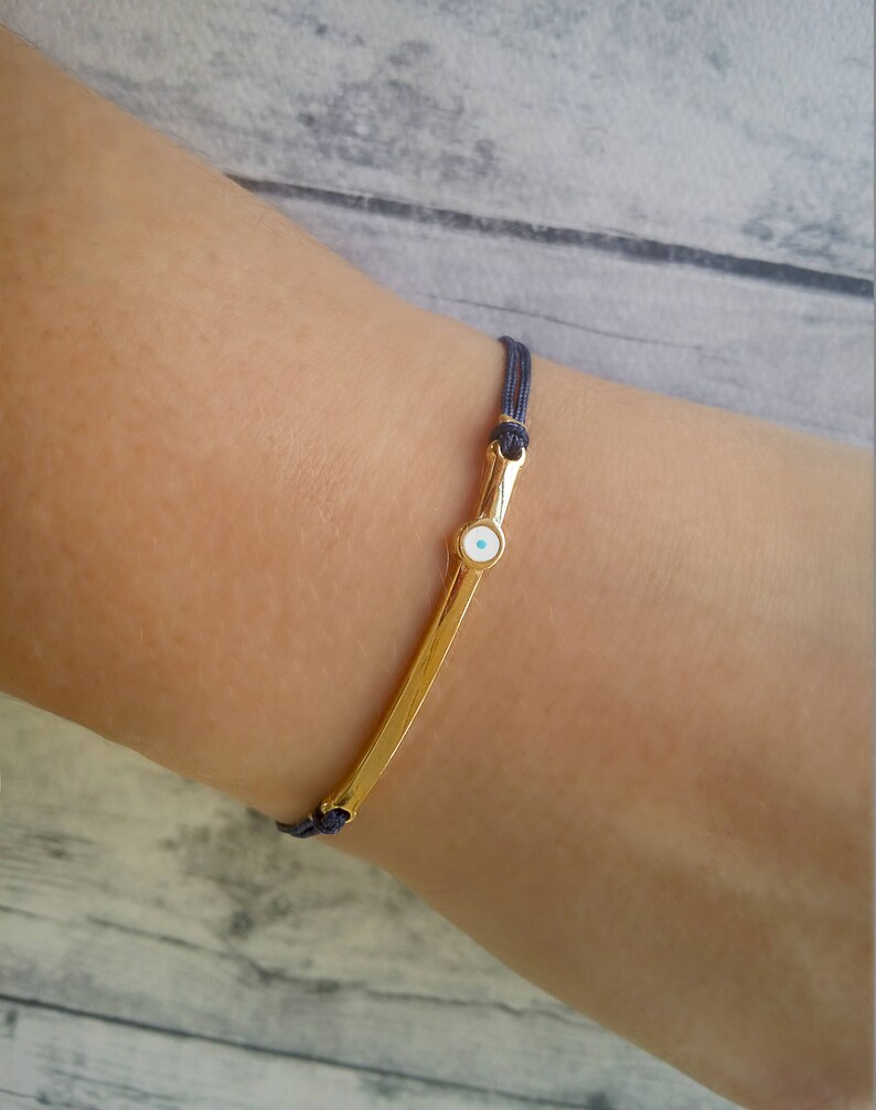14 Karat Gold Plated CZ Evil Eye Friendship Bolo Bracelet